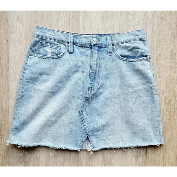 Madewell Rigid Denim Jean A-Line Distressed  Cut Out Light Wash Mini Skirt Sz 31 - Picture 1 of 10